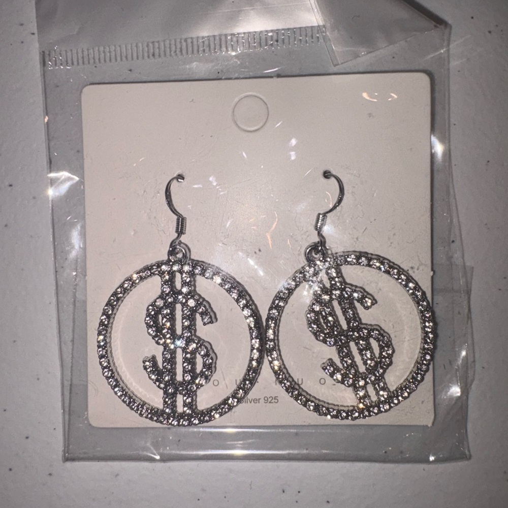 Silver Dollar Sign Earrings